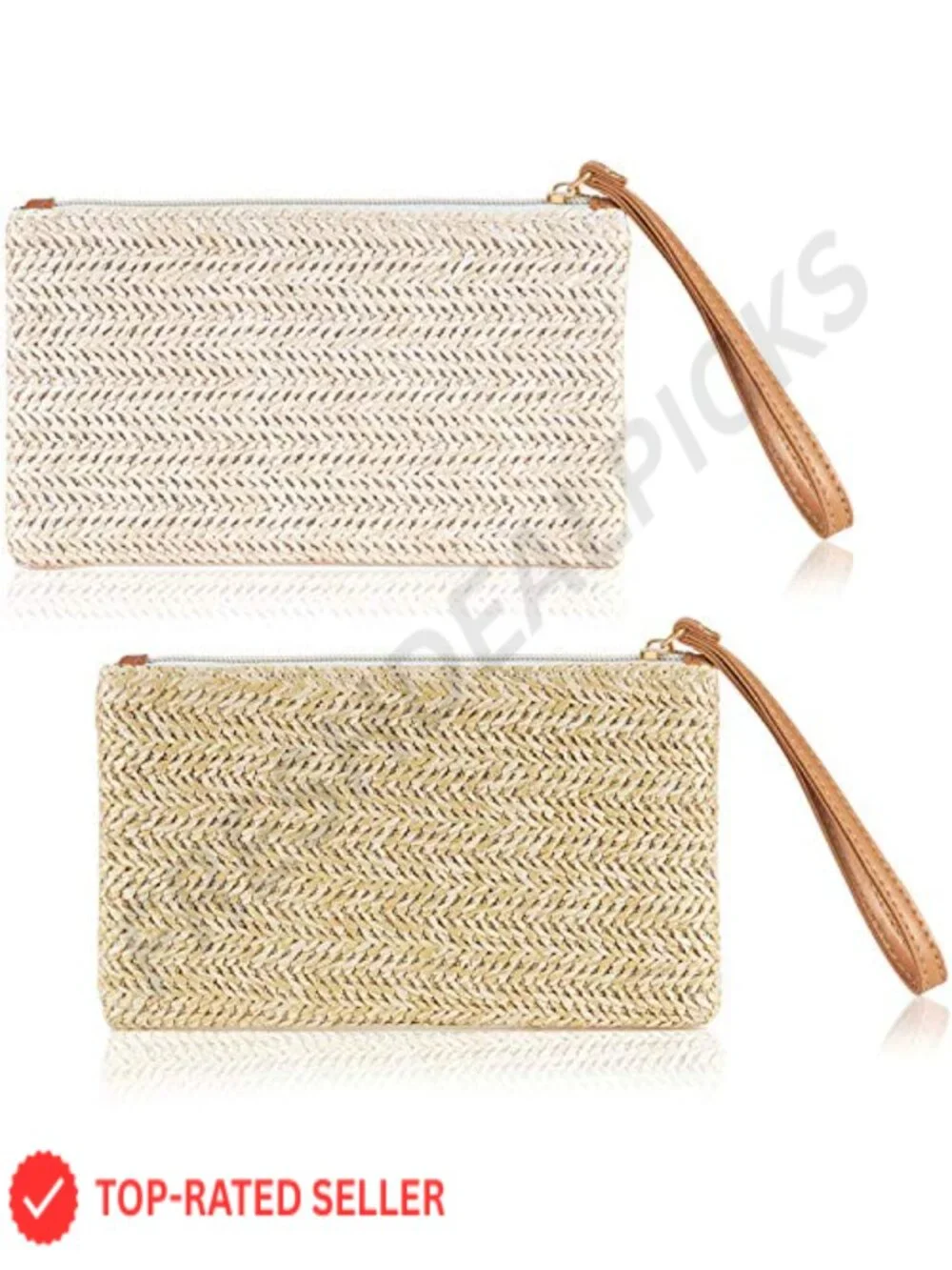 Straw Clutch Purse Bohemian Wristlet Beach Bag 2 Piece Set Summer